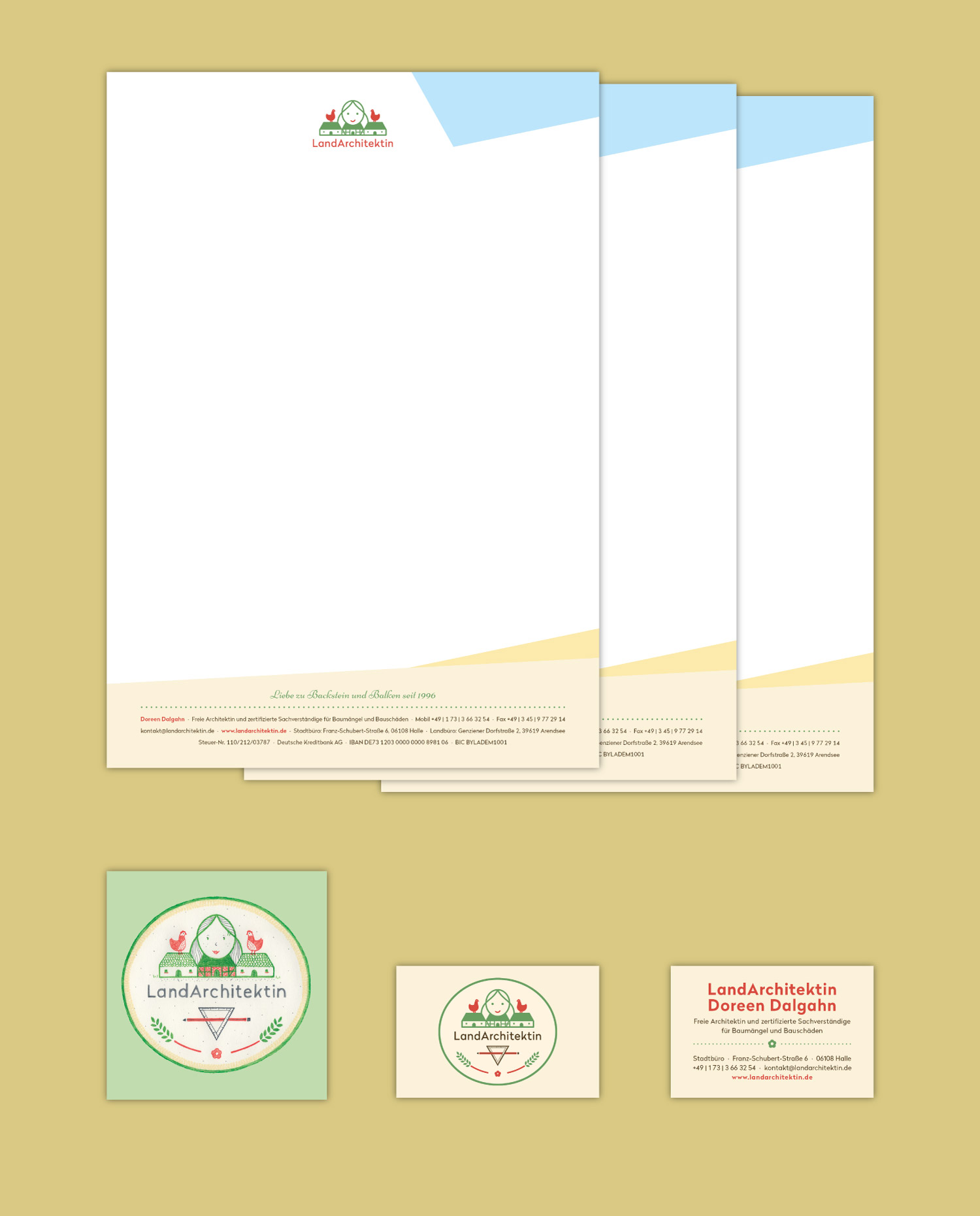 Geschäftsausstattung LandArchitektin: Briefpapier und Visitenkarte mit einheitlicher Farb- und Schriftfestlegung