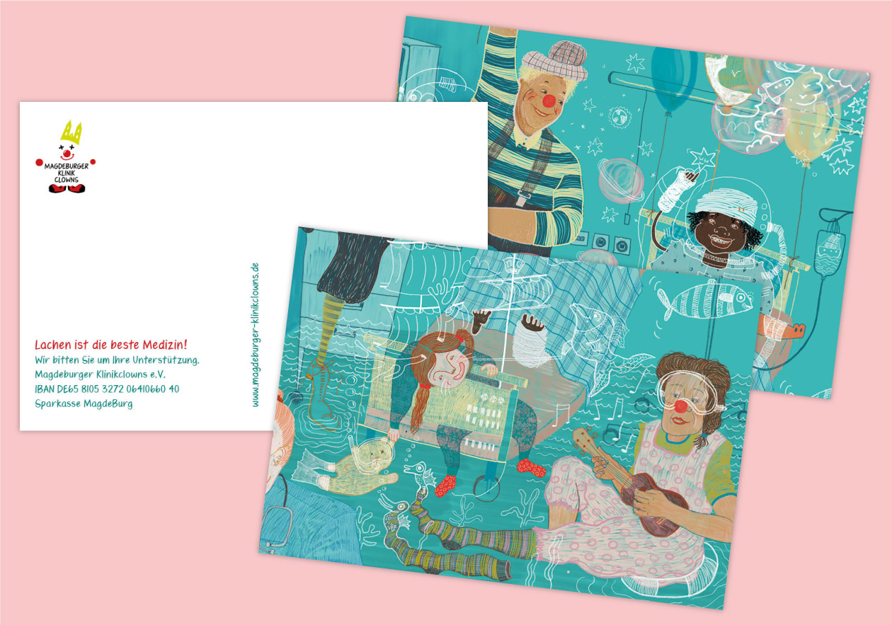 Magdeburger Klinikclowns Postkarten: Illustration,
 Design und Layout 