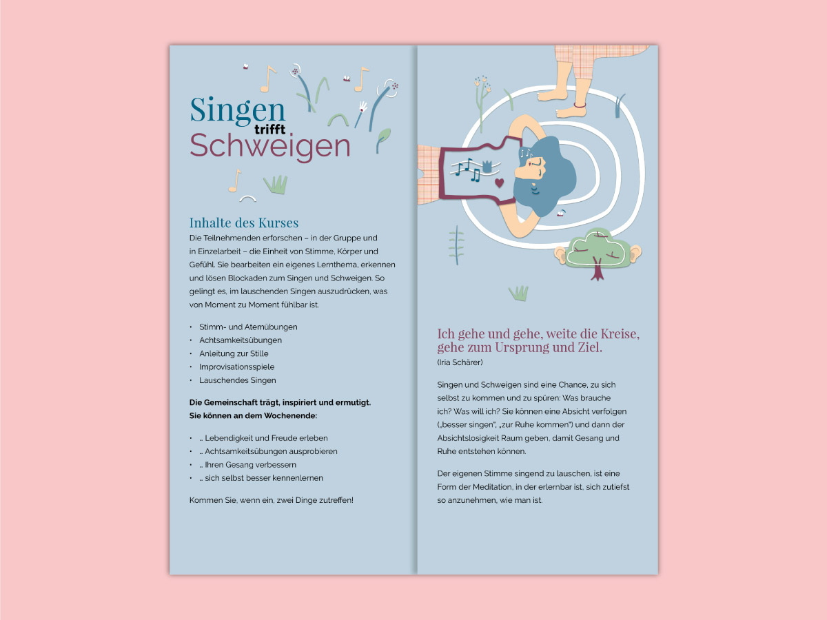 Innenansicht vom Faltblatt für SingentrifftSchweigen: Illustration als digitale Papiercollage